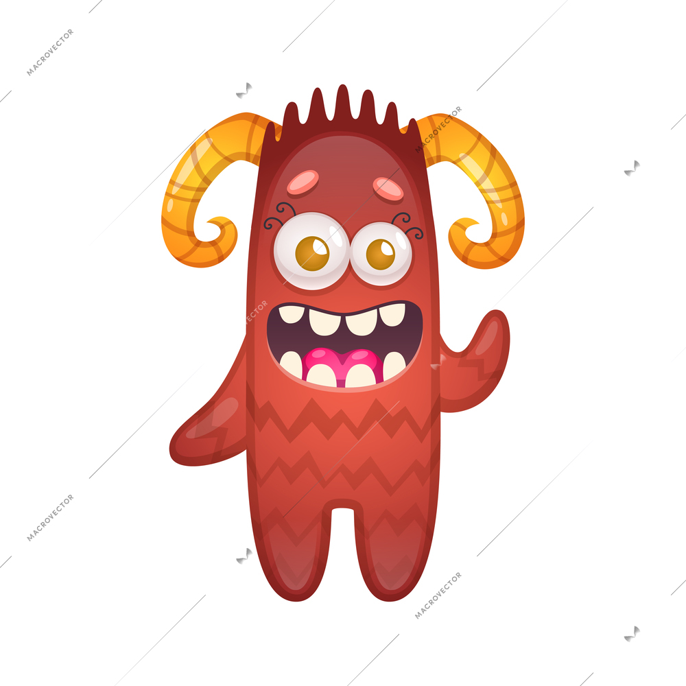 Cartoon icon with funny happy red monster on white background vector illustration