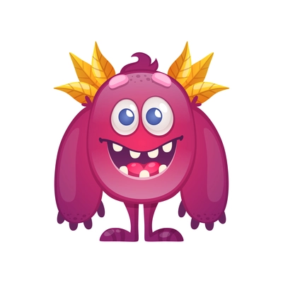 Cute colorful monster with big arms and leaves on head cartoon vector illustration