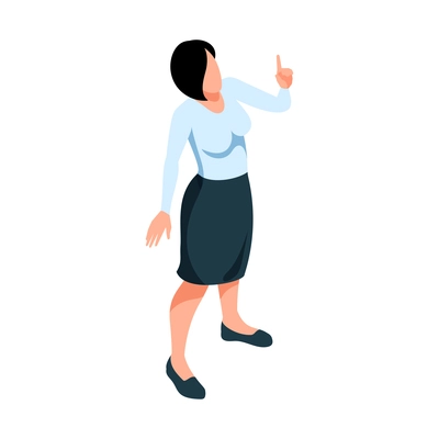 Isometric icon of female teacher or lecturer in skirt and blouse 3d vector illustration