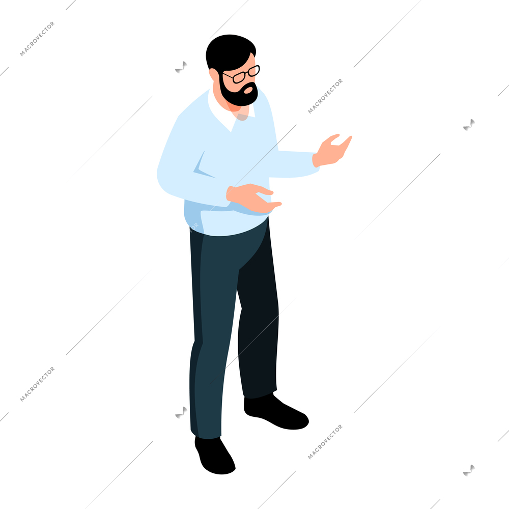 Male professor in glasses isometric icon on white background 3d vector illustration