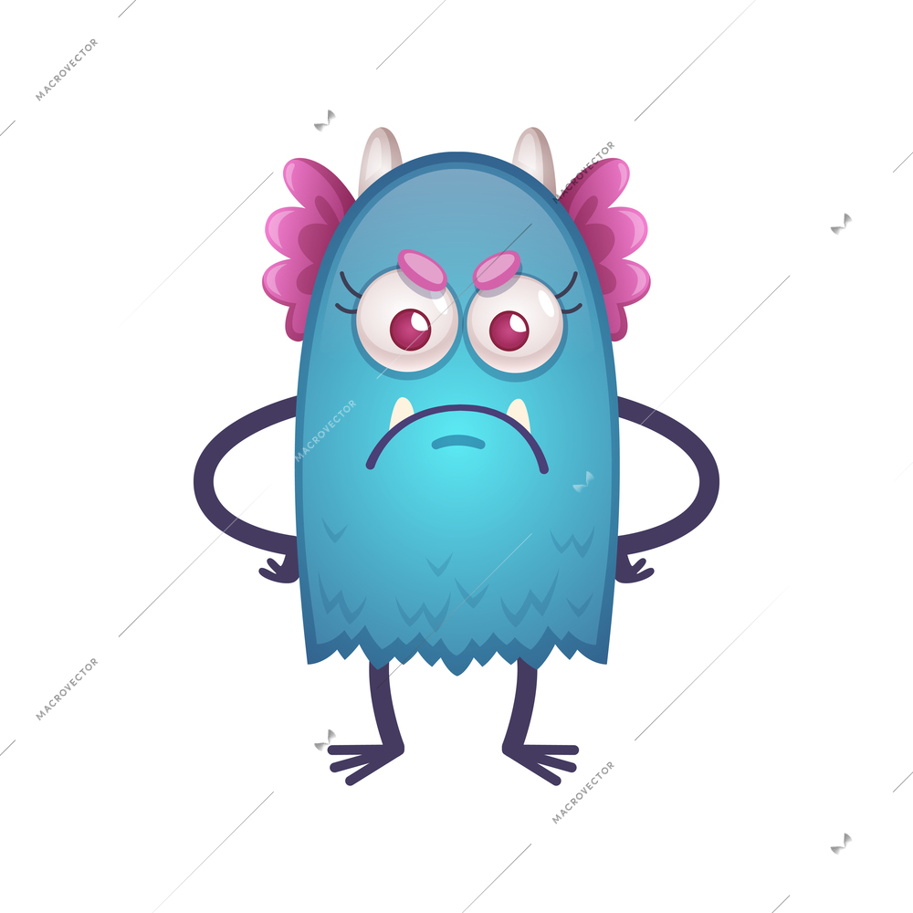 Cartoon icon with funny angry beast on white background vector illustration