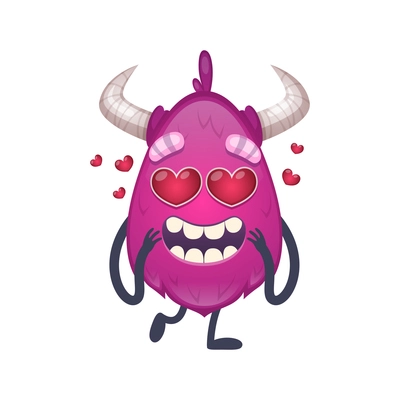 Cute cartoon monster with red hearts in love vector illustration