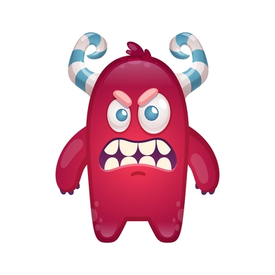 Small angry cartoon monster with big teeth and horns vector illustration