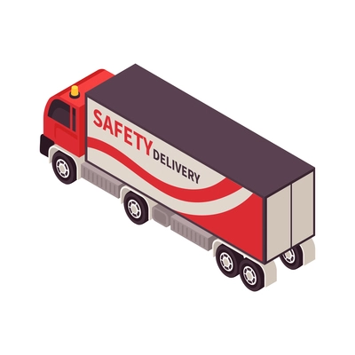 Back view of isometric transportation service delivery truck 3d icon vector illustration