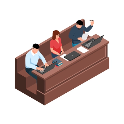 Lecture isometric icon with students studying 3d vector illustration