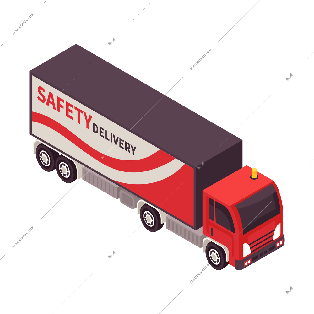 Safety delivery service truck on white background isometric icon vector illustration