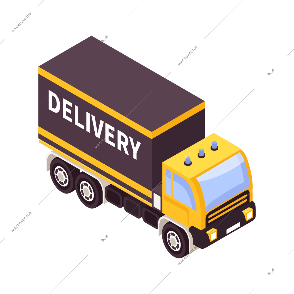 Isometric delivery truck on white background 3d vector illustration