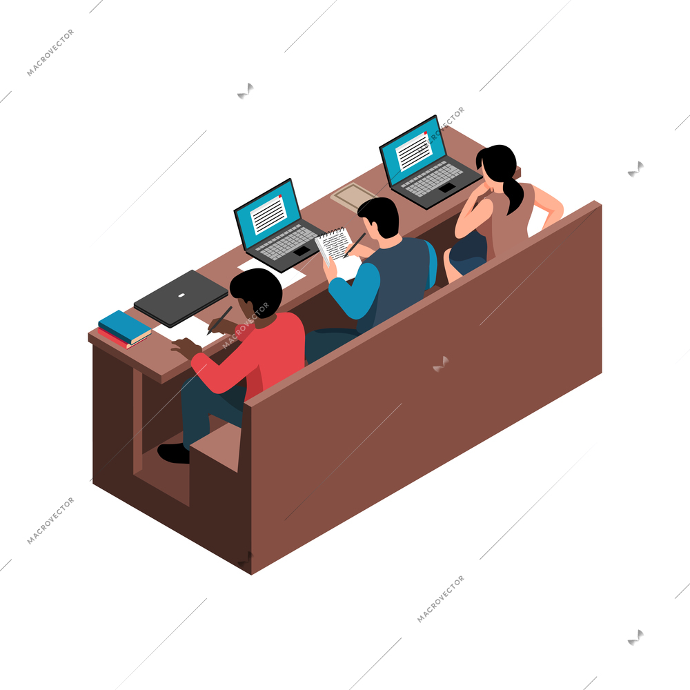 Students studying at lecture hall isometric icon vector illustration