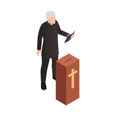 Isometric icon with character of elderly catholic priest vector illustration