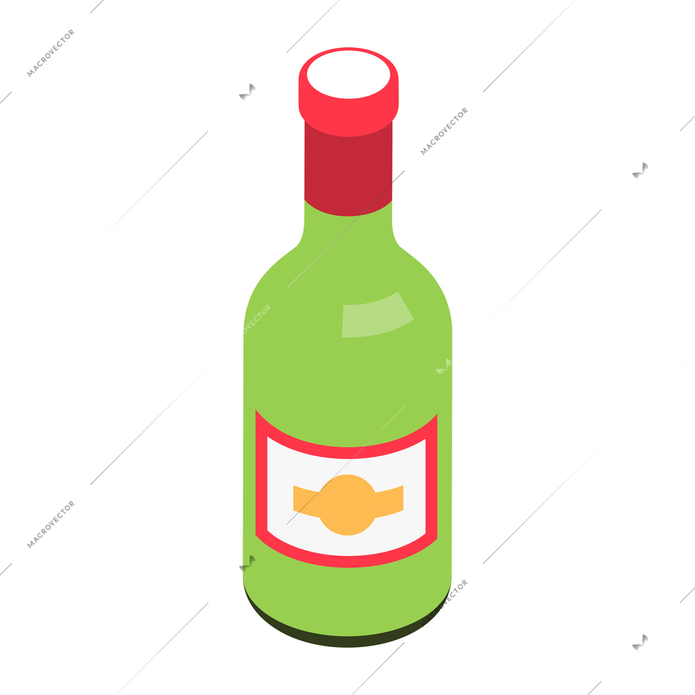 Green bottle with red cap isometric 3d icon on white background vector illustration