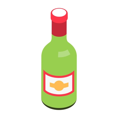 Green bottle with red cap isometric 3d icon on white background vector illustration