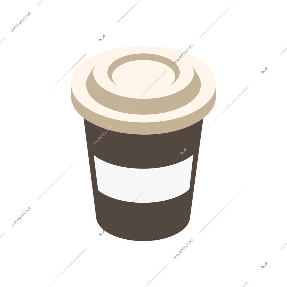 Takeaway paper coffee cup with plastic lid isometric icon on white background vector illustration