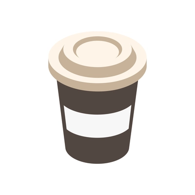 Takeaway paper coffee cup with plastic lid isometric icon on white background vector illustration