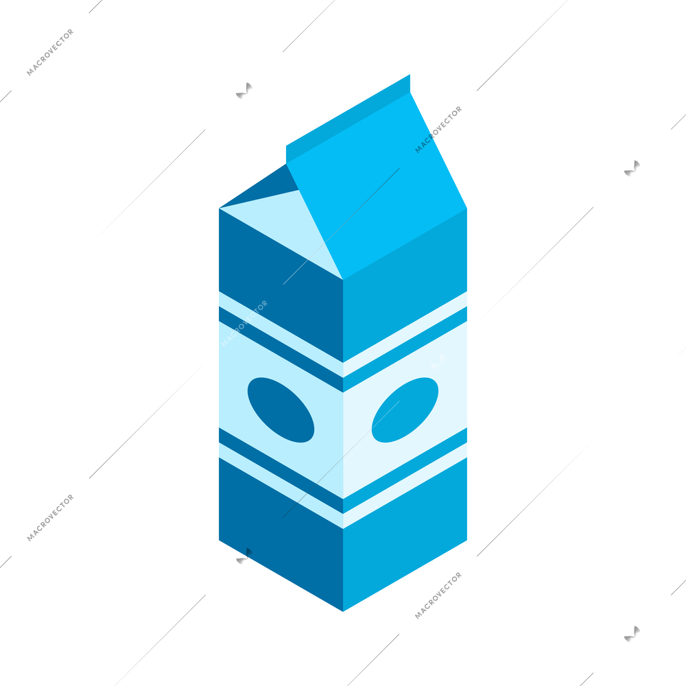 Isometric icon with blue carton of milk on white background 3d vector illustration