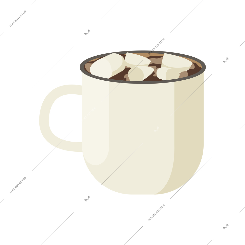 Flat cup of hot chocolate with marshmallow vector illustration