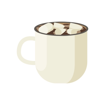 Flat cup of hot chocolate with marshmallow vector illustration