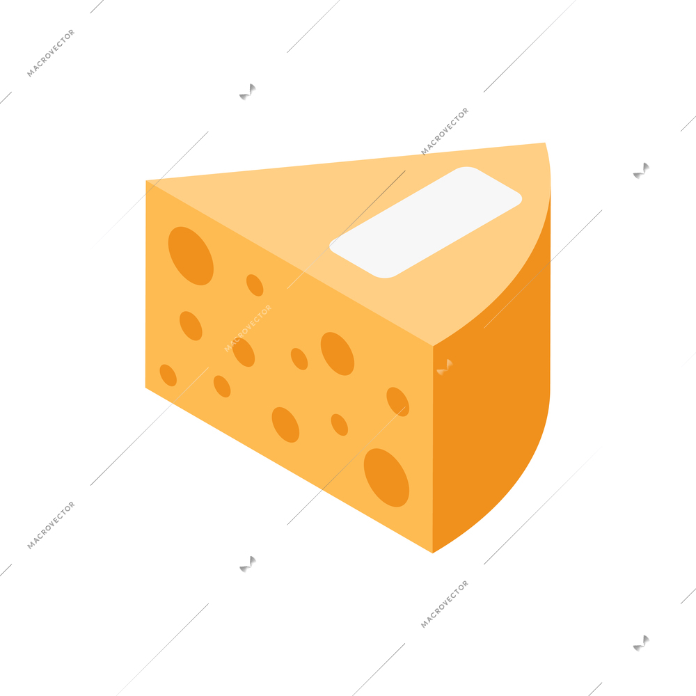 Piece of cheese with holes isometric icon on white background vector illustration