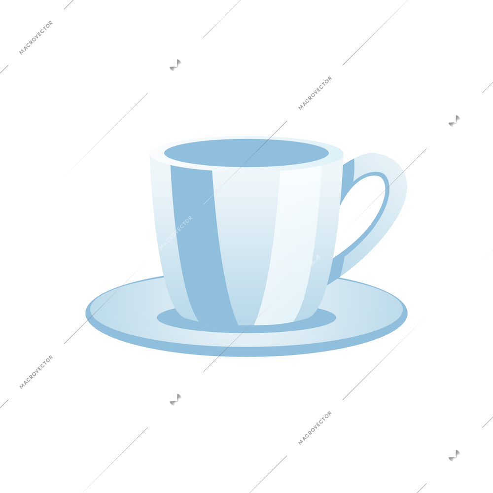 Flat tea cup with saucer on white background vector illustration