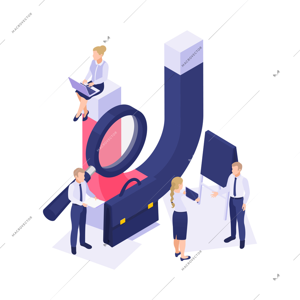 Customer retention marketing branding isometric concept with people and huge magnet 3d vector illustration