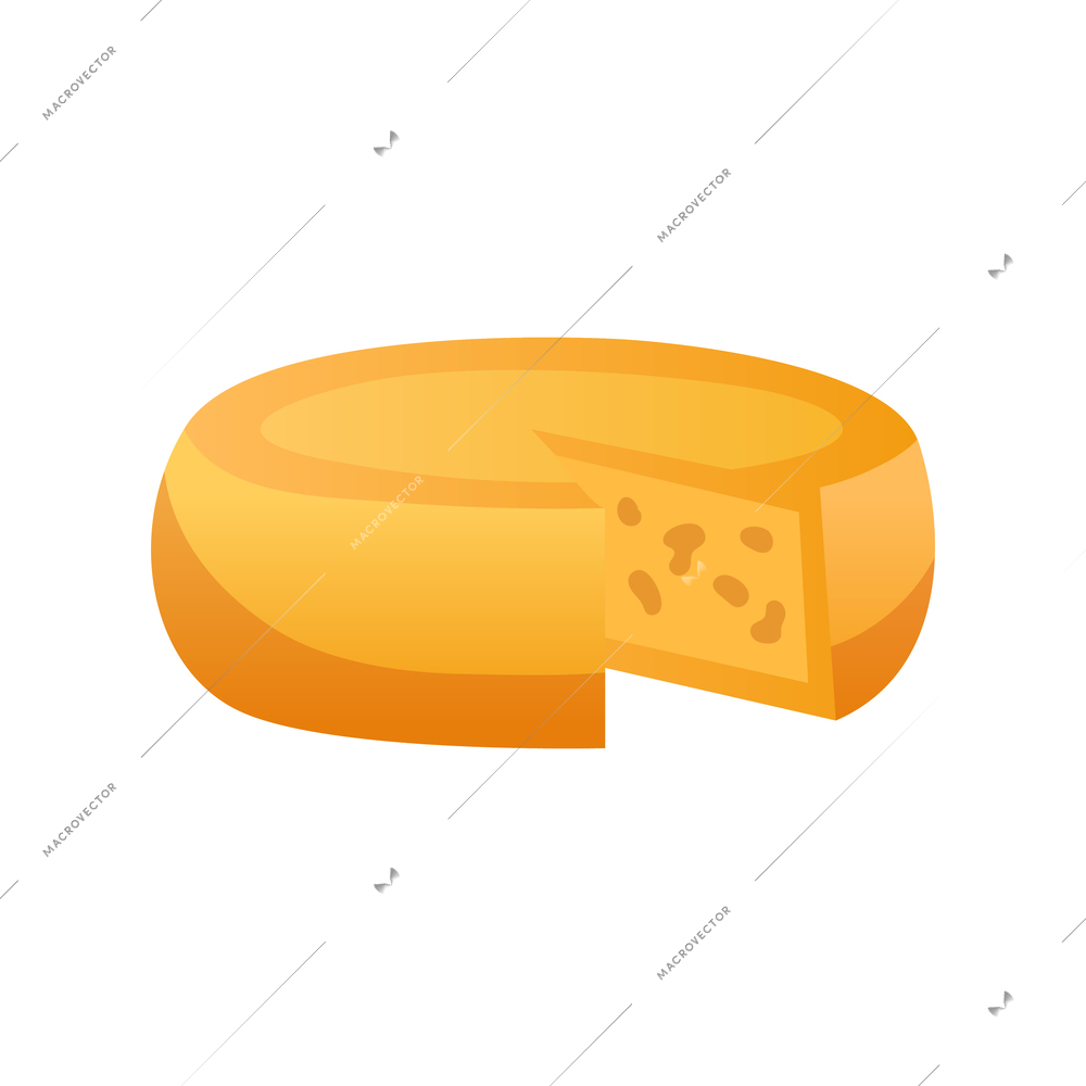 Flat wheel of cheese with cut slice on white background vector illustration