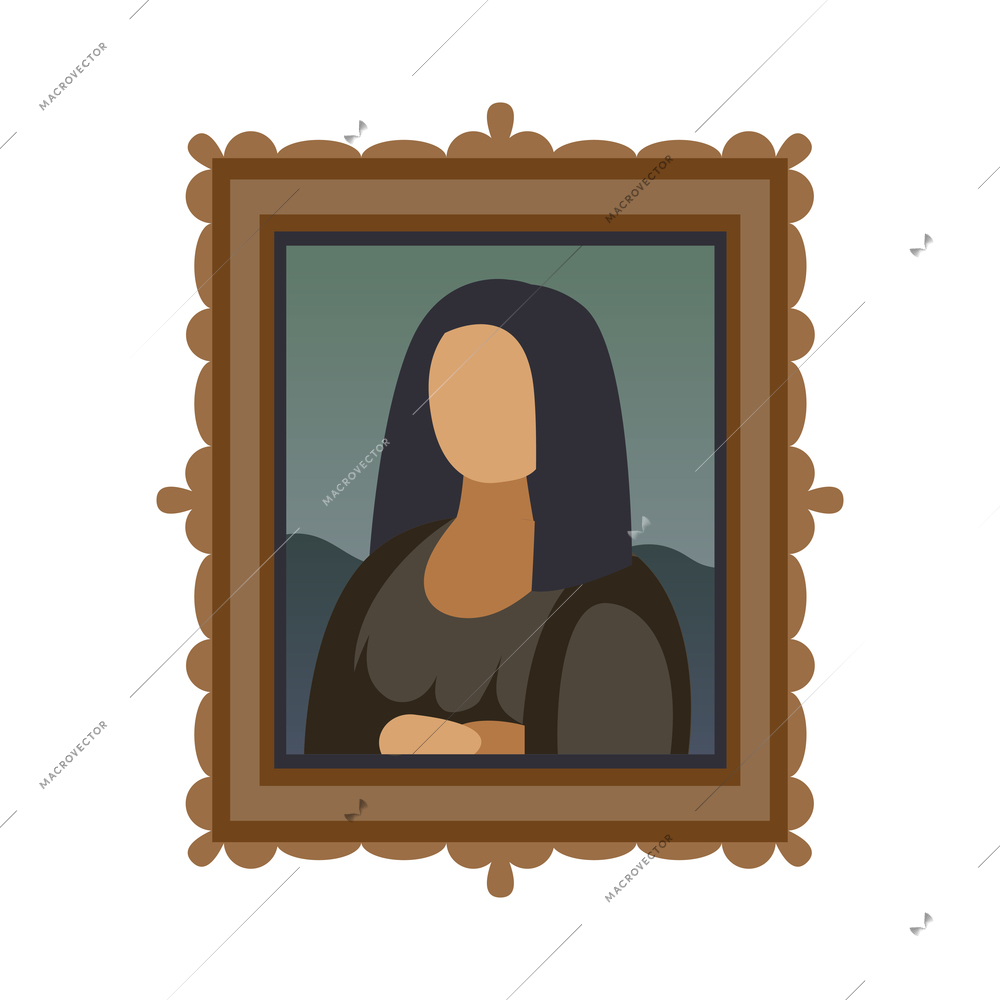 France flat icon with mona lisa portrait in flat style vector illustration