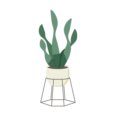 Flat design icon with green leaved potted plant for cozy room interior vector illustration