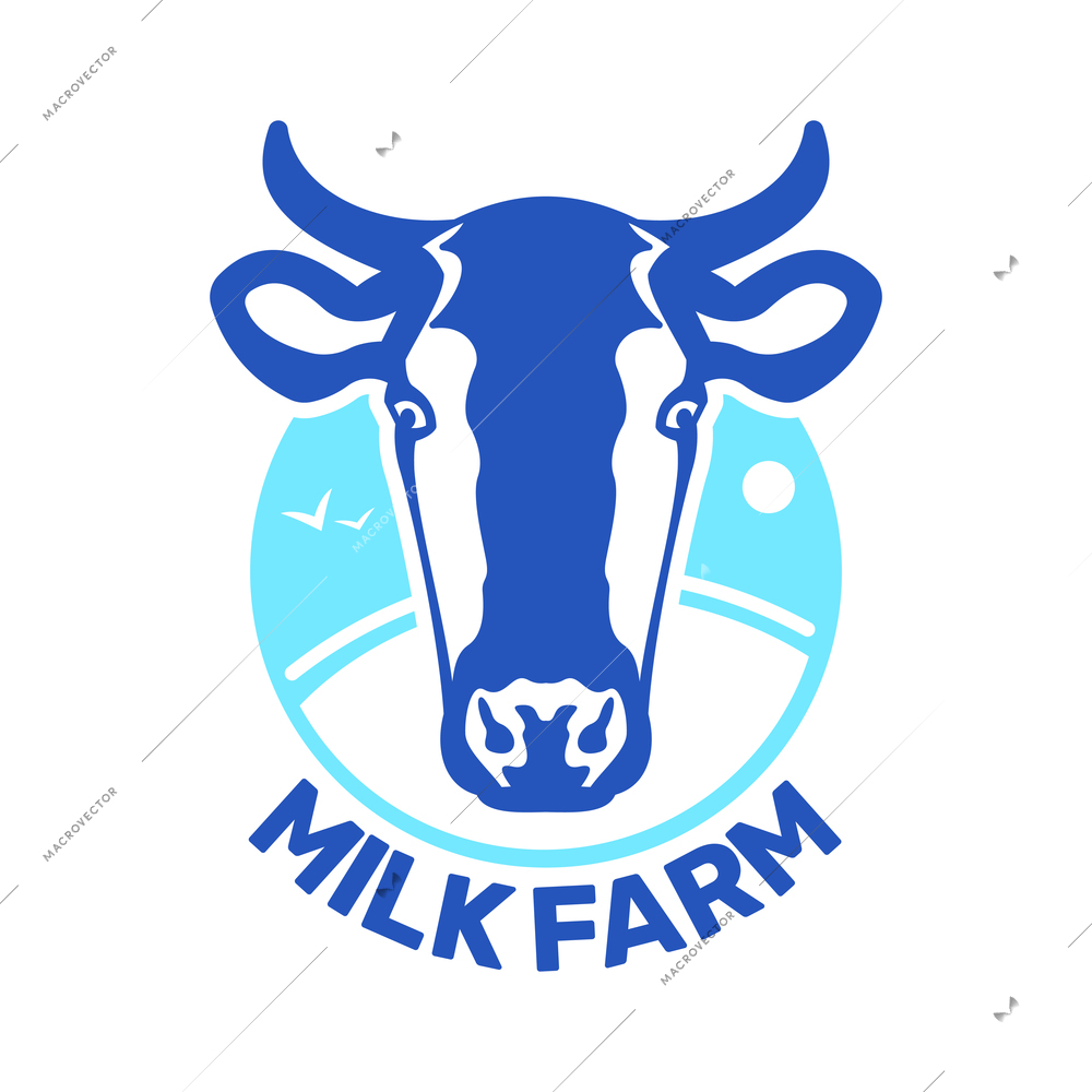 Flat design emblem with cow for milk farm vector illustration