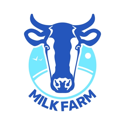 Flat design emblem with cow for milk farm vector illustration