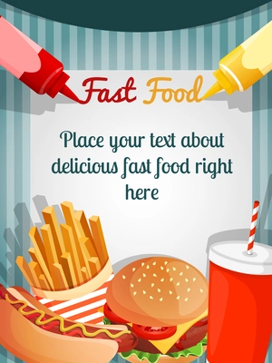 Fast junk food poster with hamburger french fries drink vector illustration