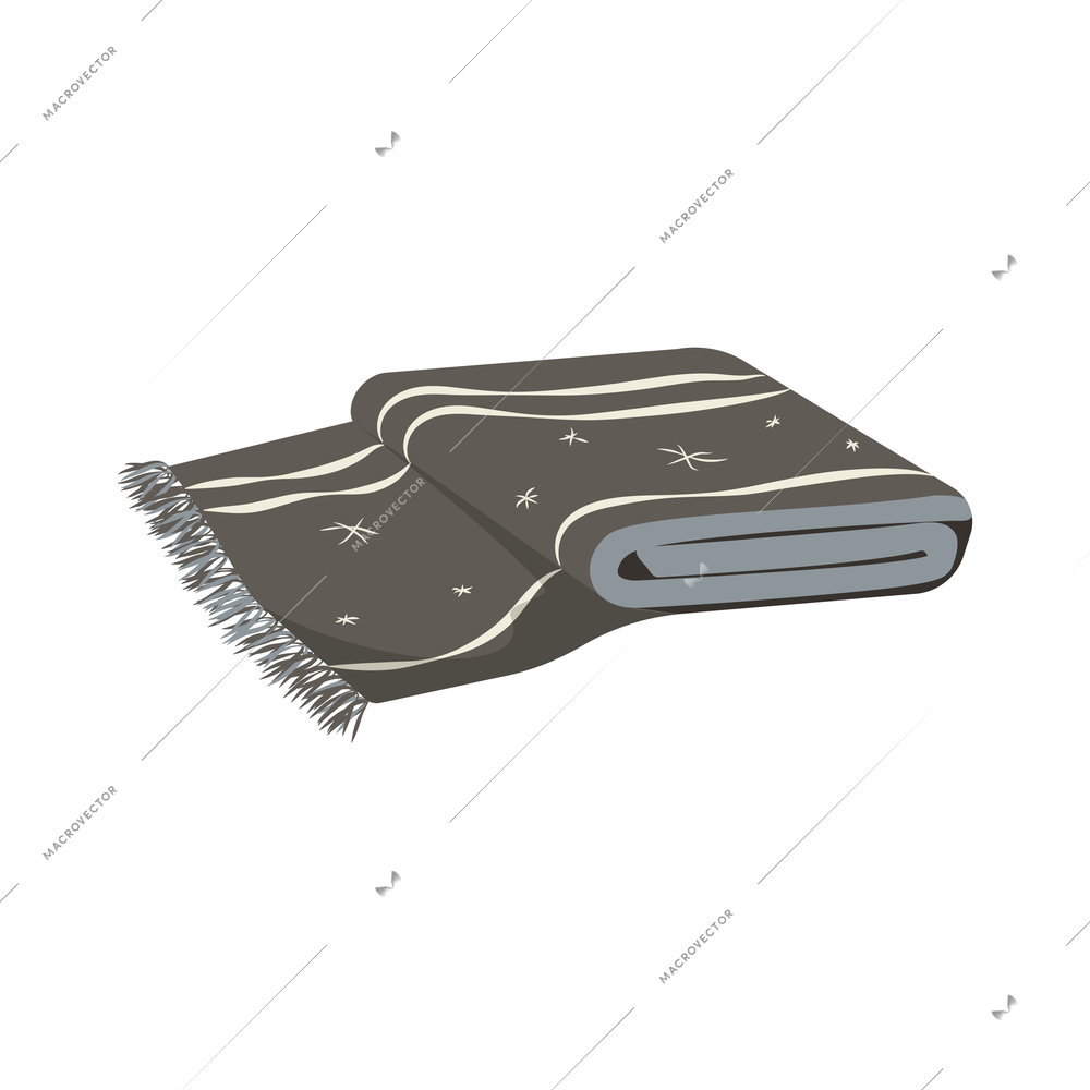 Flat icon with folded warm and soft wool plaid or scarf with fringe vector illustration