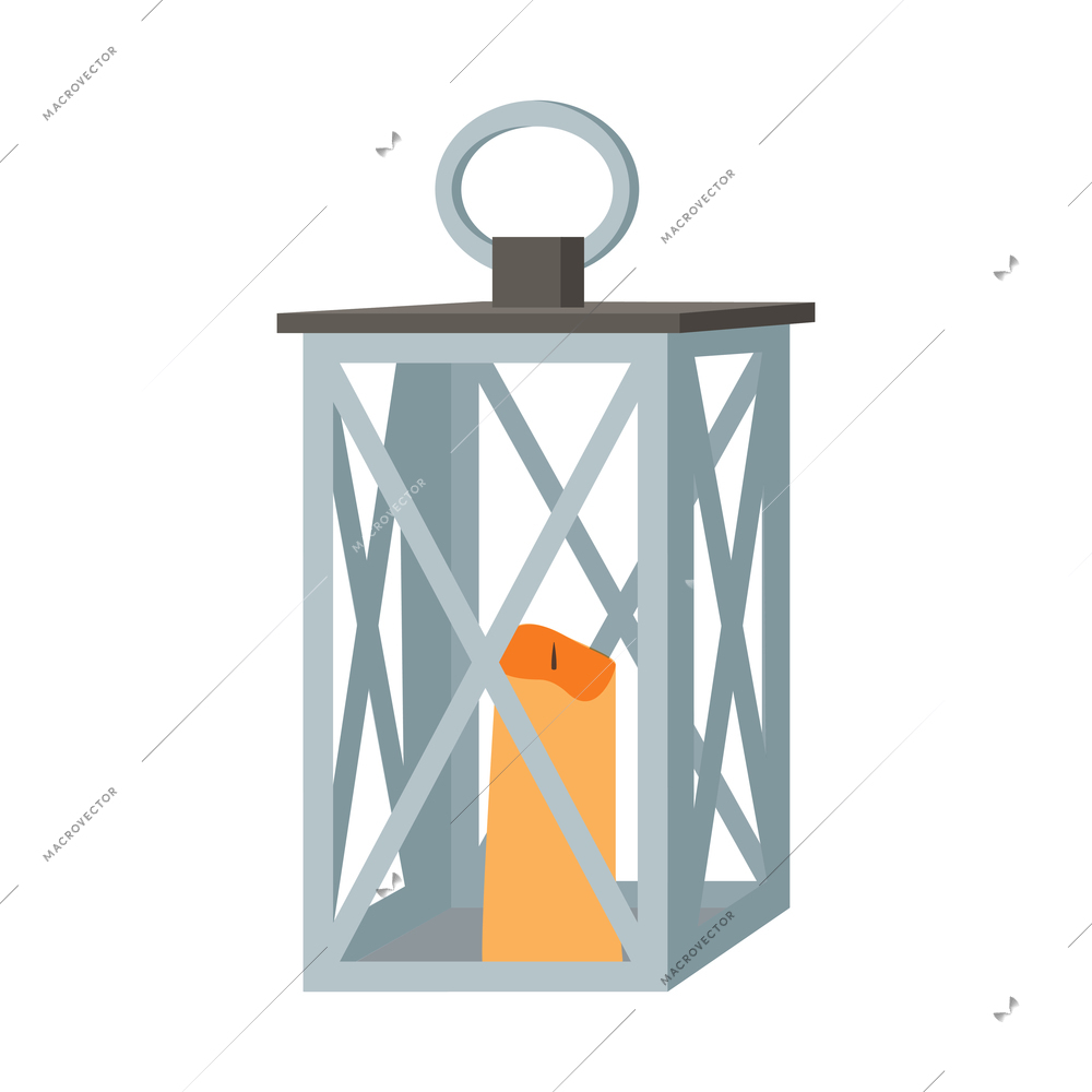 Metal lantern with candle inside flat icon on white background vector illustration