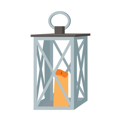 Metal lantern with candle inside flat icon on white background vector illustration