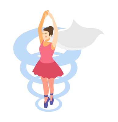 Female character of ballerina performing in superwoman cape isometric vector illustration