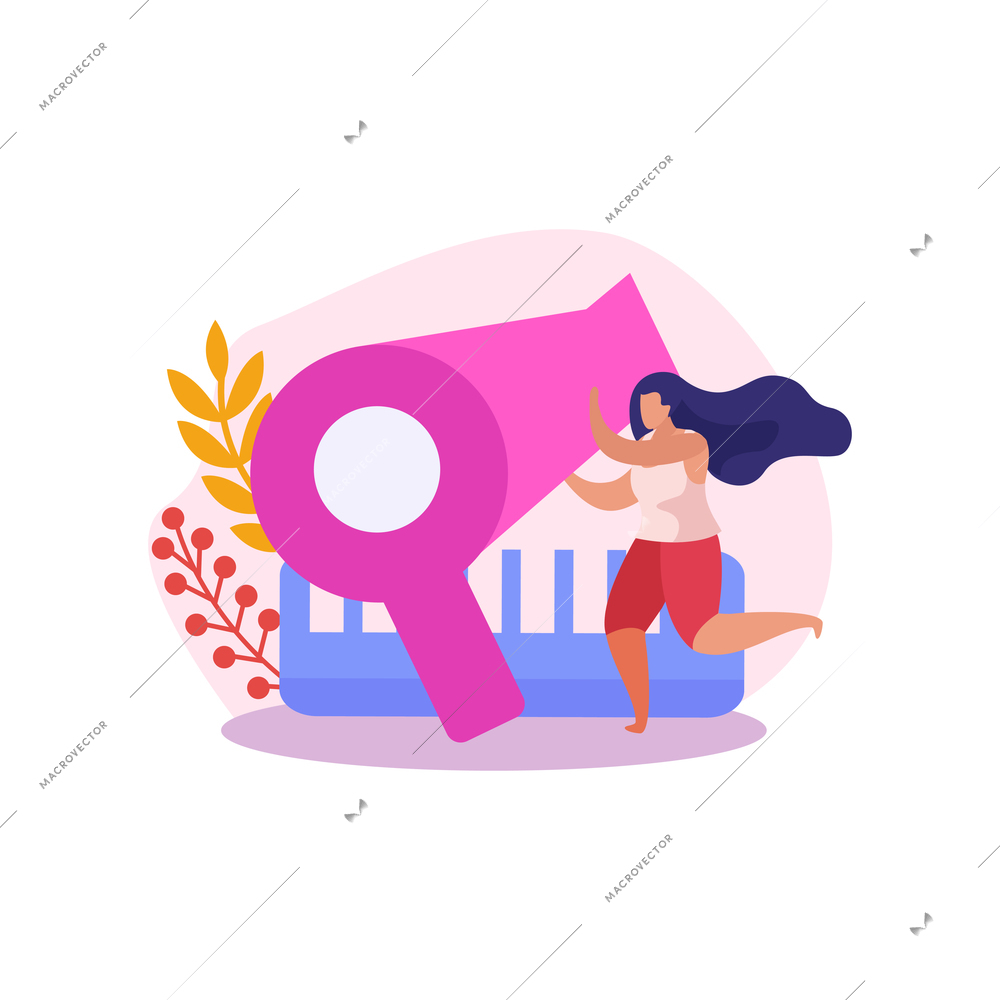 Hairdresser flat icon with hair dryer comb and woman character vector illustration