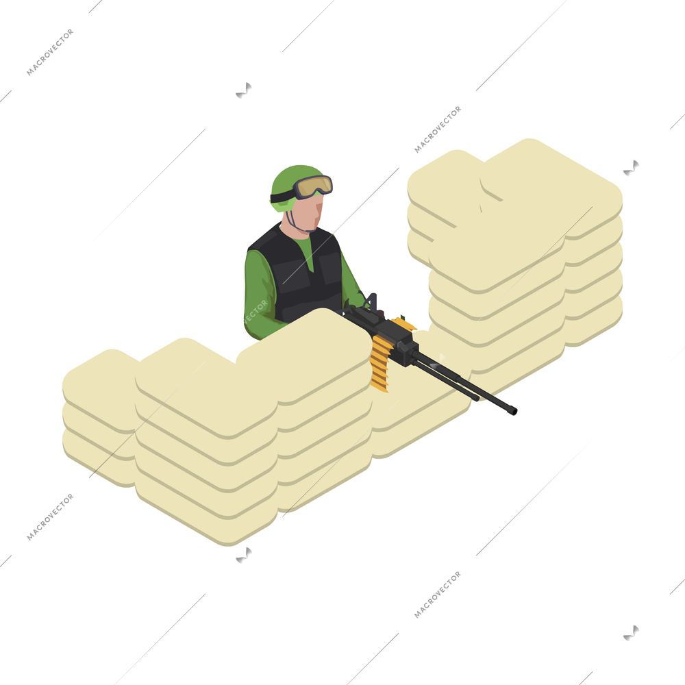 Army isometric icon with armed soldier ready to fight vector illustration