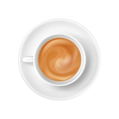 Cappuccino in white cup on saucer top view realistic vector illustration