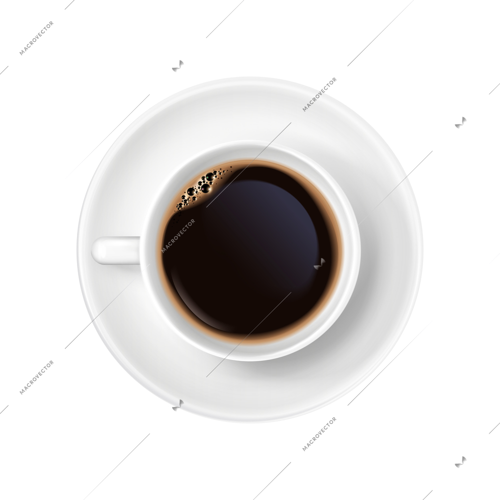 White cup of black coffee top view realistic vector illustration