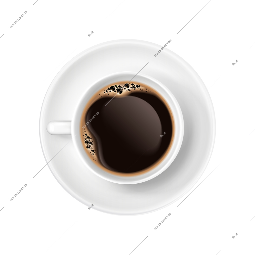 Fresh americano in white cup on saucer top view realistic icon vector illustration