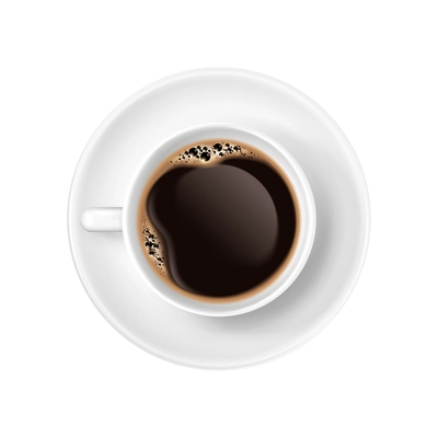 Fresh americano in white cup on saucer top view realistic icon vector illustration