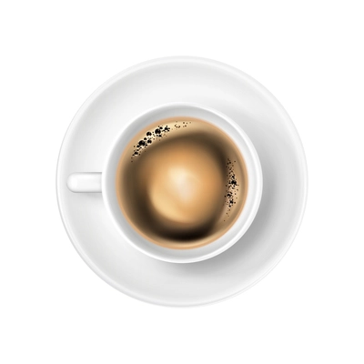 White ceramic cup with black coffee top view realistic vector illustration