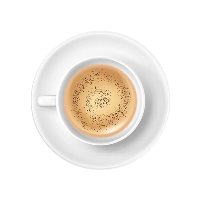 Coffee with foam in cup on saucer top view realistic icon vector illustration