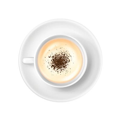 Top view of coffee with milk in white cup realistic vector illustration