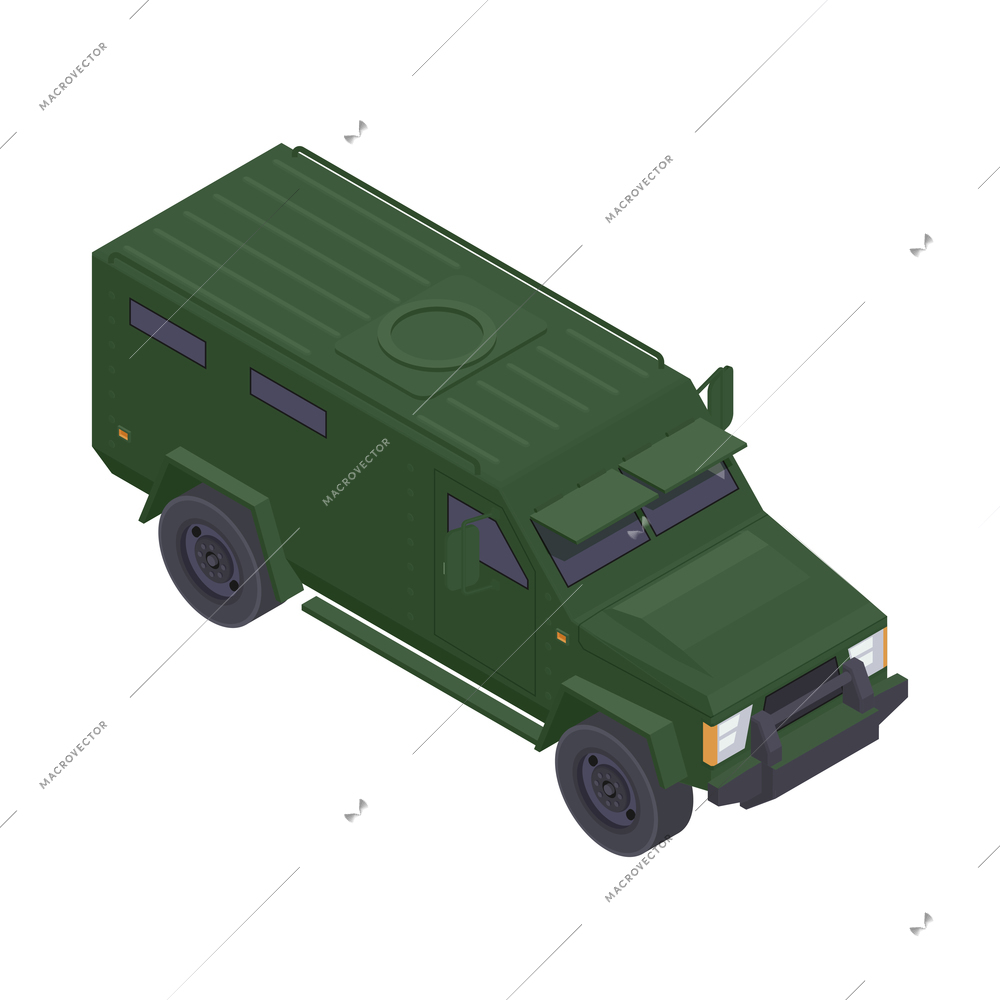 Green military armored vehicle on white background isometric vector illustration