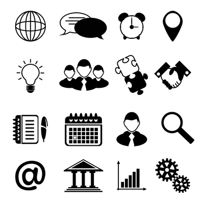 Business icons black silhouettes set of stationery and organization elements isolated vector illustration