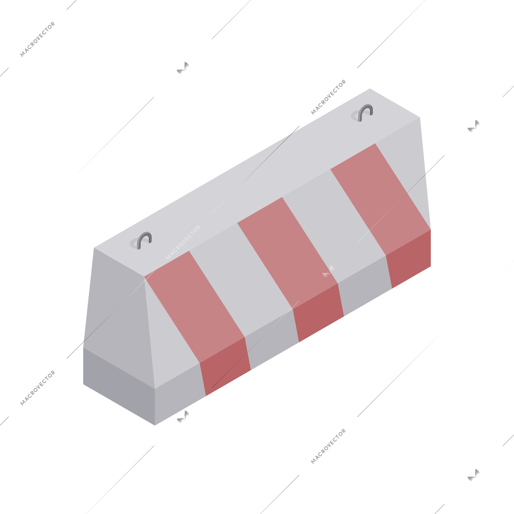 Read and white striped barrier blocking road isometric vector illustration