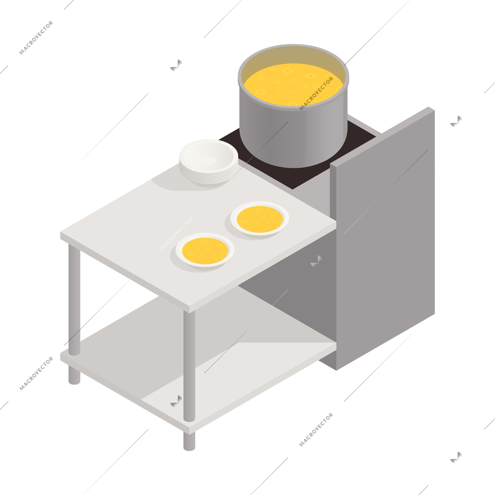 Isometric icon with field kitchen for refugees or homeless people vector illustration