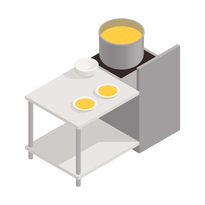 Isometric icon with field kitchen for refugees or homeless people vector illustration