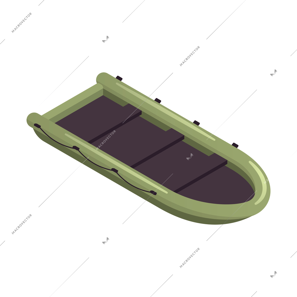 Black and green rubber boat isometric icon 3d vector illustration