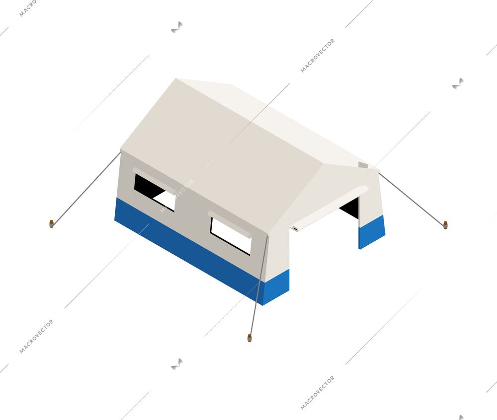 Isometric icon with refugee camp tent 3d vector illustration