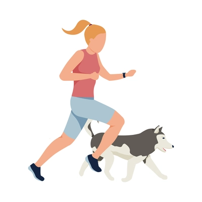 Flat design icon with woman running together with her dog vector illustration